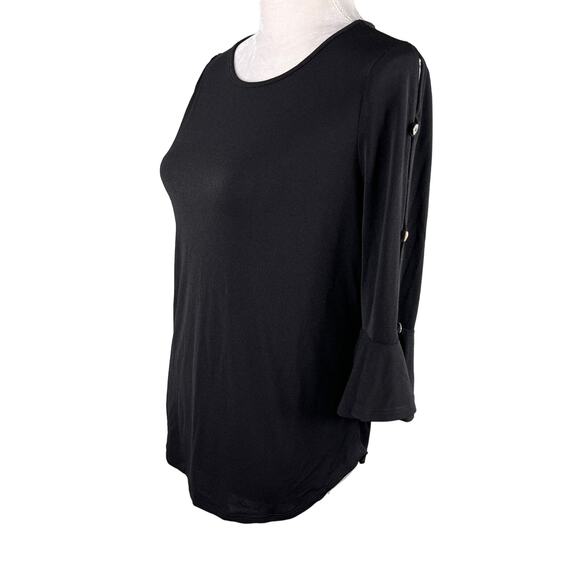 Green Envelope Top Black Small Bell Sleeves Cut Outs New - Picture 6 of 13